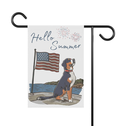 Faded, Watercolor Greater Swiss Mountain Dog Garden Flag, Hello Summer Swissy Garden Flag, Watercolor Hand drawn Dog Flag, Double Sided