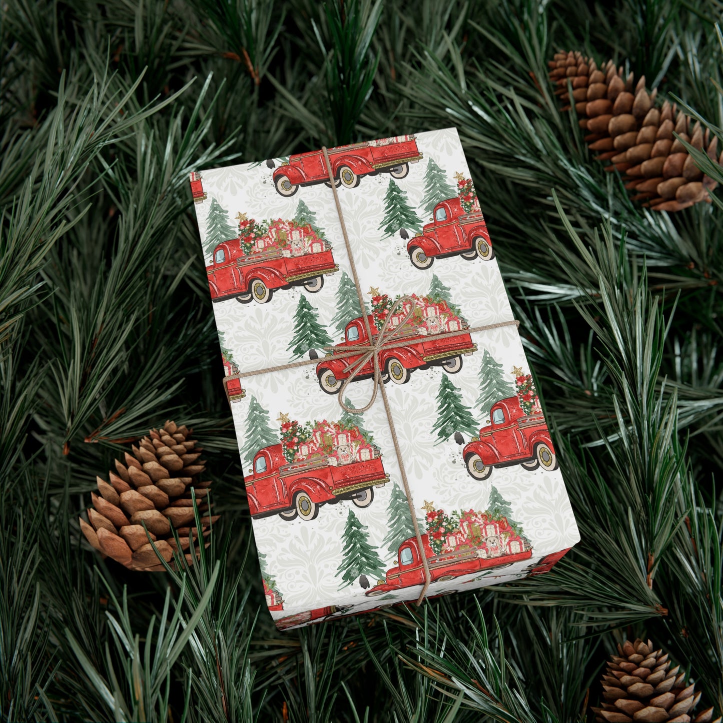 Watercolor Red Truck Christmas Wrapping Paper