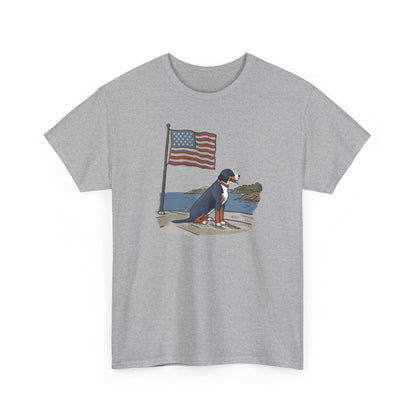 2025 New Summer Swissy Unisex Tshirt, Greater Swiss Mountain Dog Patriotic Flag Shirt, Cartoon Swissy Character