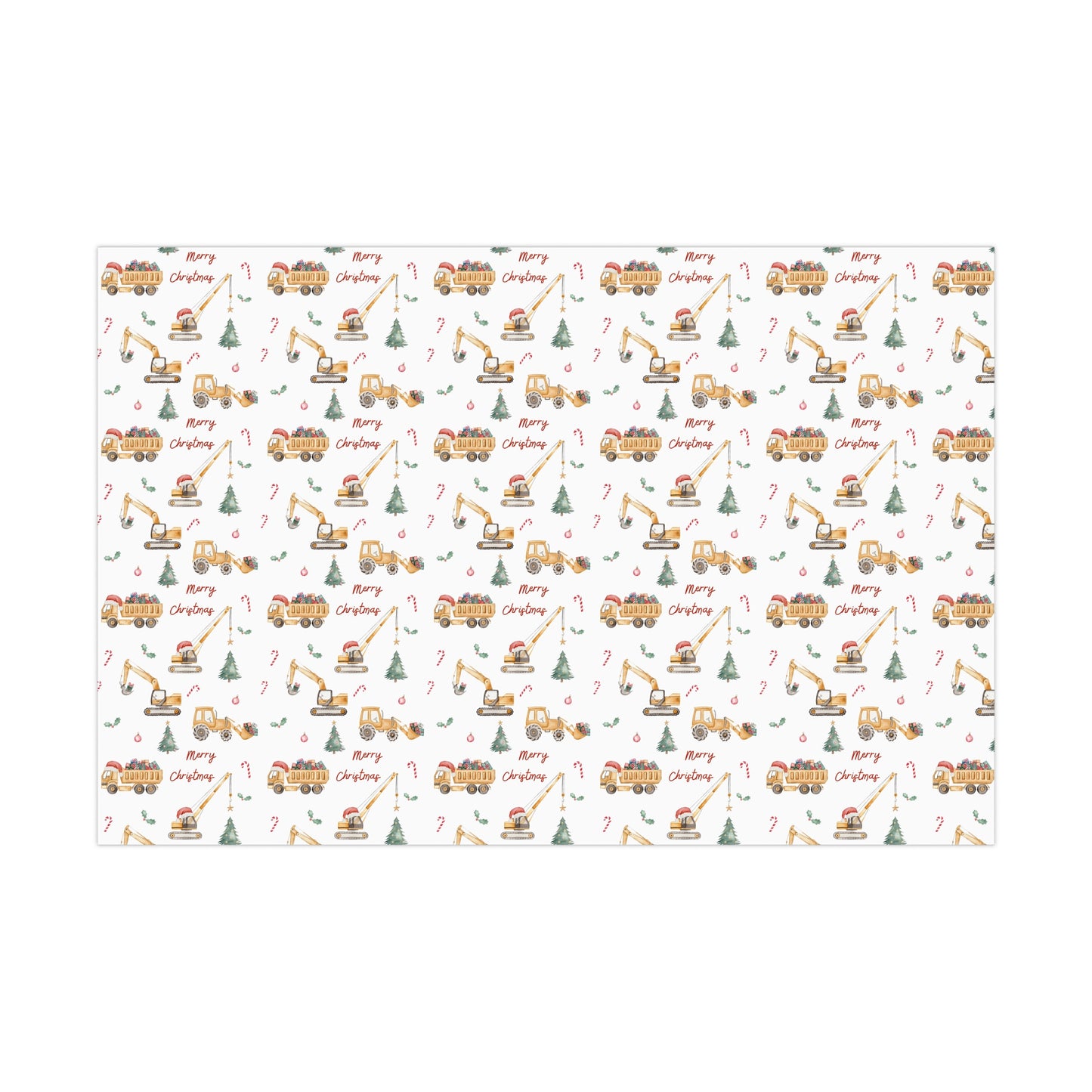 Christmas Construction Trucks Wrapping Paper