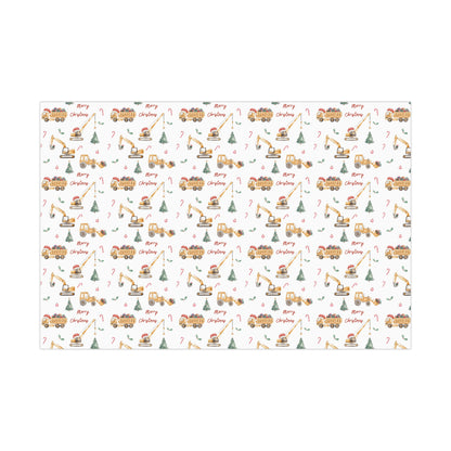 Christmas Construction Trucks Wrapping Paper