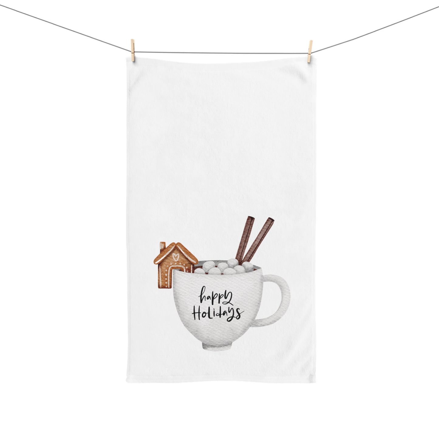 Cocoa Mug & Gingerbread House Christmas Hand Towel