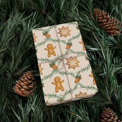 Gingerbread Christmas Wrapping Paper, Classic Christmas Gift Wrap Roll, Holiday Gift Wrap, Christmas Paper, Minimalist, Baking