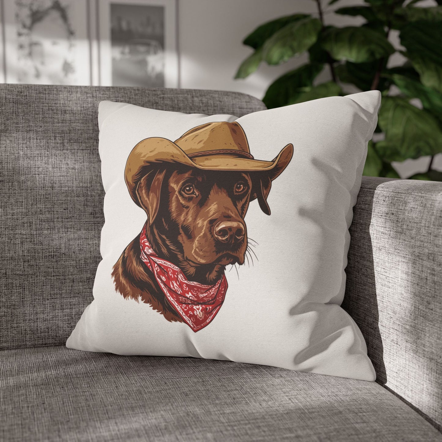 Chocolate Lab, Labrador Retriever, Western Cowboy, Double Sided Pillow Cover