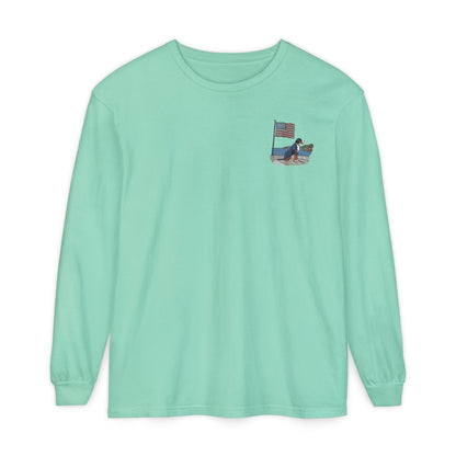 2025 New Summer Swissy Unisex *Long Sleeve* With Text "Summer Swissy" Comfort Colors Brand Shirt, Greater Swiss Mountain Dog Flag Shirt, Cartoon Swissy Character