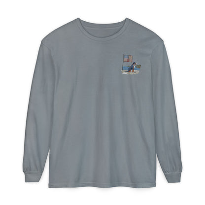 2025 New Summer Swissy Unisex *Long Sleeve* With Text "Summer Swissy" Comfort Colors Brand Shirt, Greater Swiss Mountain Dog Flag Shirt, Cartoon Swissy Character