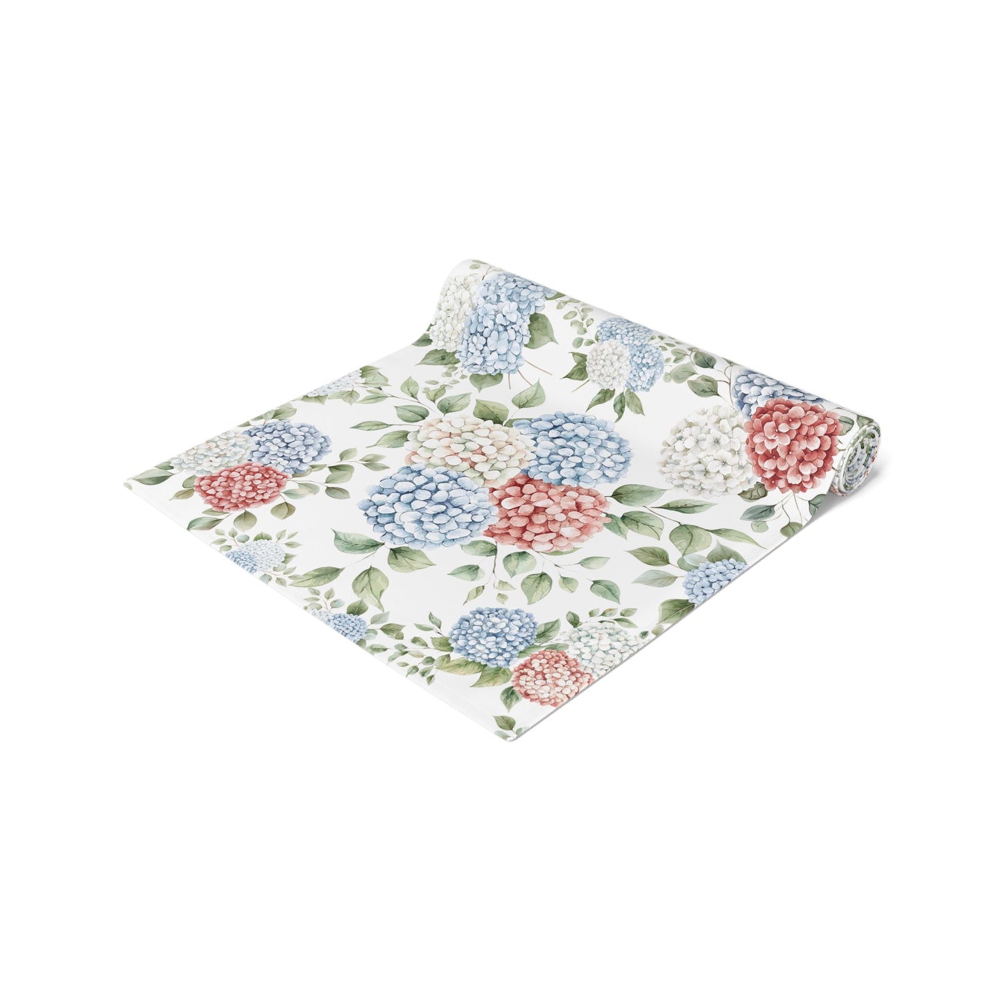 Watercolor Patriotic Hydrangea Summer Table Runner
