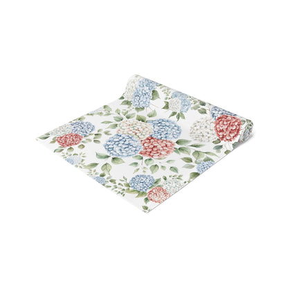 Watercolor Patriotic Hydrangea Summer Table Runner