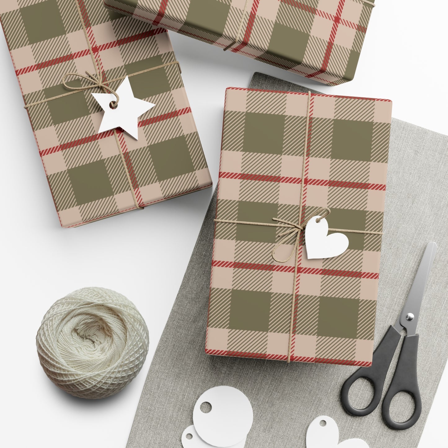 Christmas Farmhouse Vintage Rustic Plaid Classic Vintage Gift Wrap Roll, Holiday Gift Wrap, Christmas Paper, Gift Wrap