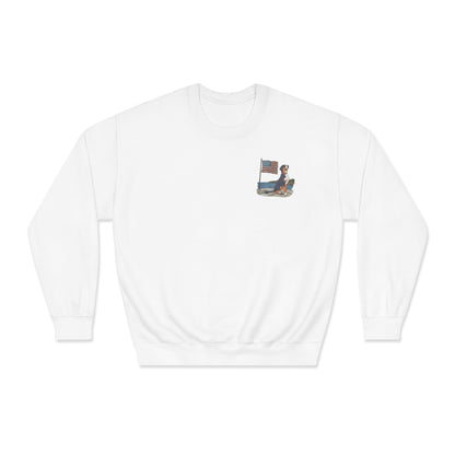 Double Sided version of our 2025 New Summer Swissy Unisex Crewneck Sweatshirt, Greater Swiss Mountain Dog Patriotic Flag Shirt, Cartoon Swissy Character
