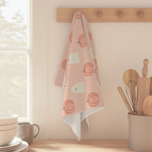Peach Not So Spooky Ghost Tea Towel, Halloween Kitchen Decor, Fall Dish Cloth, Autumn Home Gift, Cute Pumpkin Towel