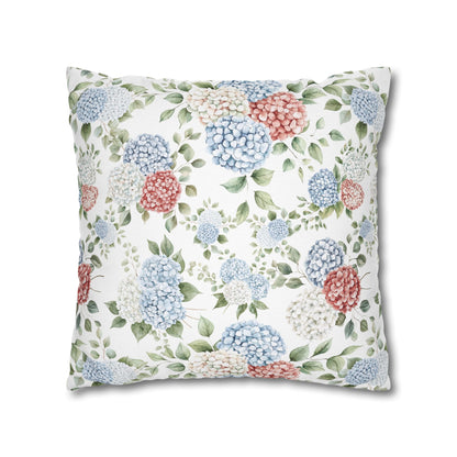 Watercolor Patriotic Hydrangea Pillow Cover, 4th of July Pillow Cover, Farmhouse Summer Decor