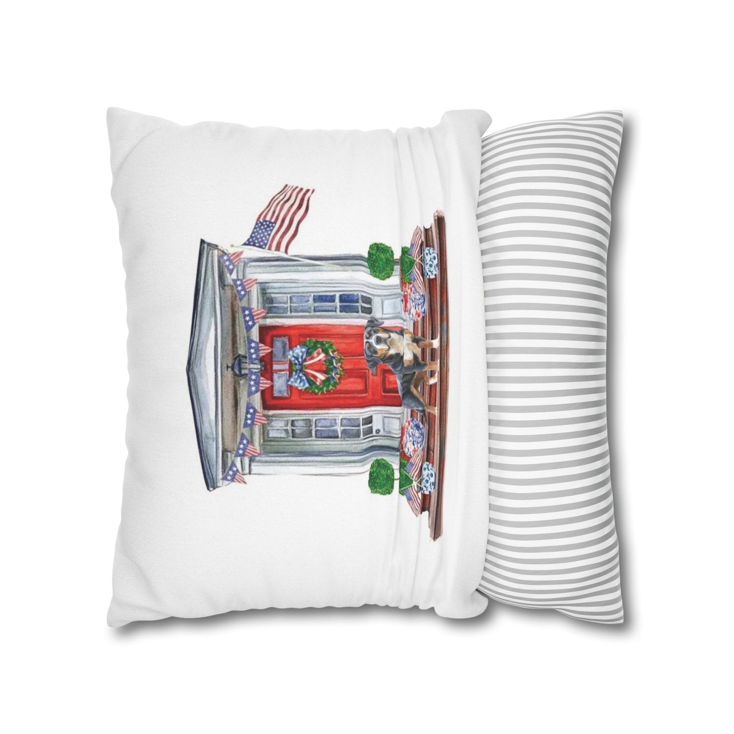 Summer Swissy in the USA, Greater Swiss Mountain Dog Pillow Cover, Hand Drawn, Double-Sided Graphics, Swissy, GSMD