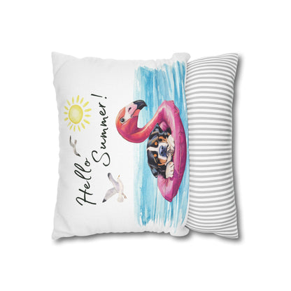 Hello Summer Swissy Pillow Cover, Greater Swiss Mountain Dog Pillow Cover, Hand Drawn, Double-Sided Graphics, Swissy, GSMD
