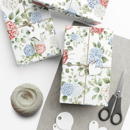 Red White & Blue Hydrangeas All Occasion and  Birthday Wrapping Paper, Gift wrap, Celebrations