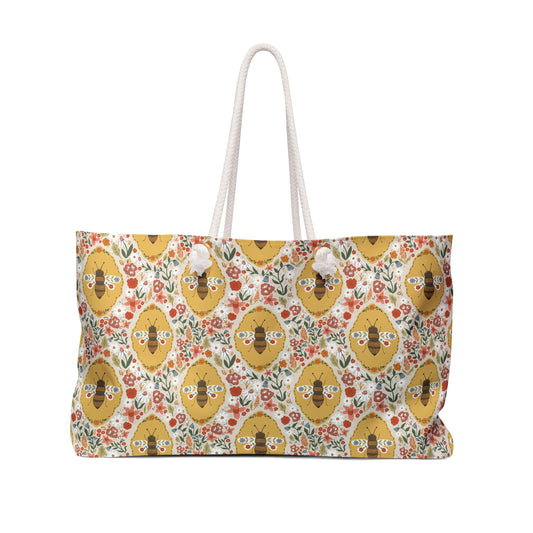 Cottagecore Summer Honey Bees Weekended Bag, Oversized Rope Handle Tote Bag, Pickleball Bag, Summer Tote, Beach Bag, Grocery Bag