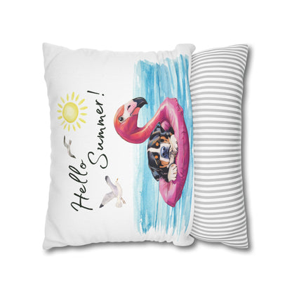 Hello Summer Swissy Pillow Cover, Greater Swiss Mountain Dog Pillow Cover, Hand Drawn, Double-Sided Graphics, Swissy, GSMD