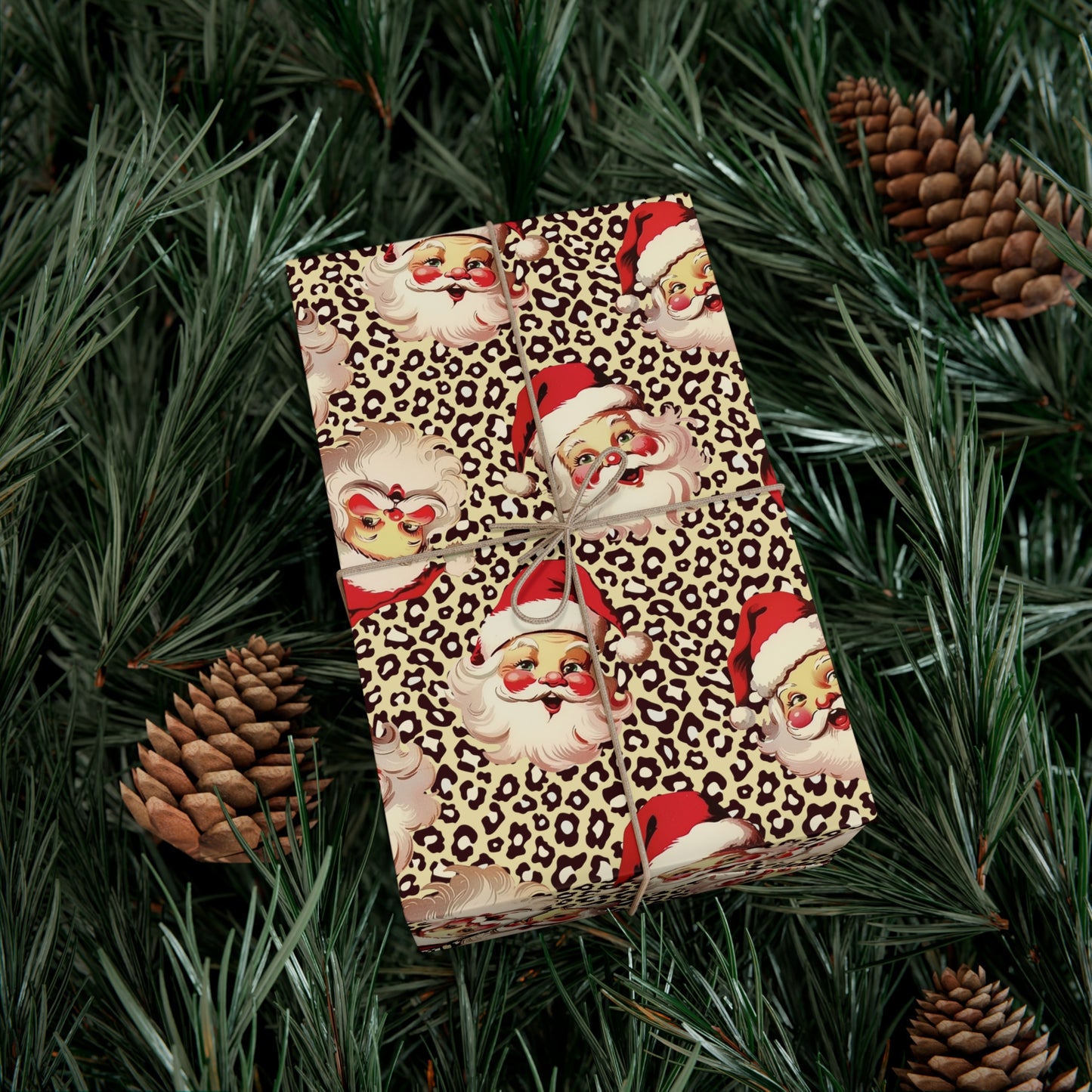 Vintage Santa Leopard Print Christmas Gift Wrap