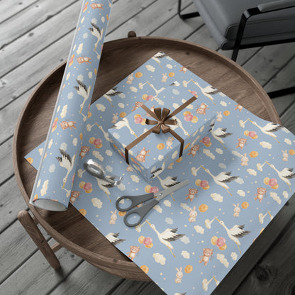 Baby Shower Wrapping Paper, New Baby, Baby Gift, Stork, Teddy Bear, Gifts for Kids, Gift wrap, Celebrations