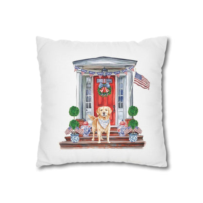 Summer Golden Retriever Pillow Cover, Double Sided, Hand drawn, Watercolor Golden Retriever Patriotic Pillow Cover
