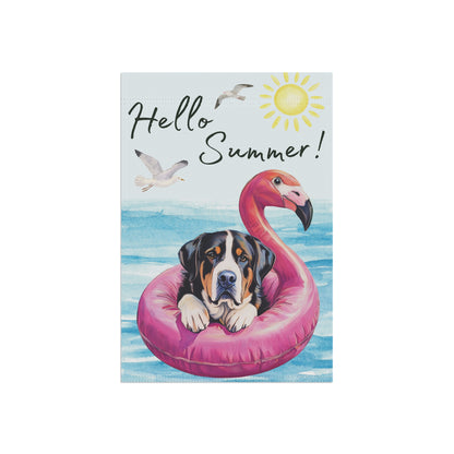 Watercolor Greater Swiss Mountain Dog Garden Flag, Hello Summer Swissy Garden Flag, Watercolor Hand drawn Dog Flag, Double Sided