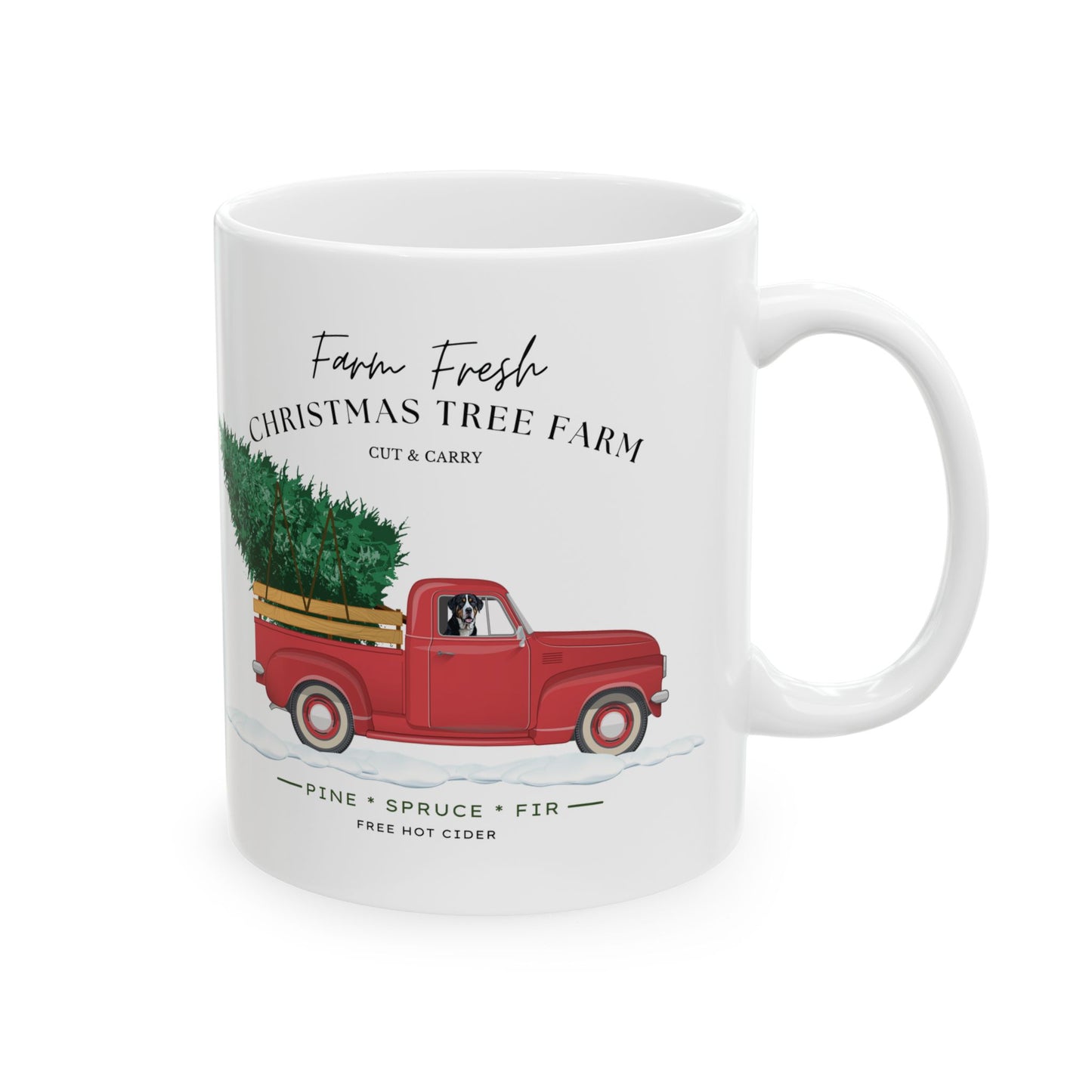 Swissy Christmas Tree Farm Ceramic Mug, (11oz, 15oz)