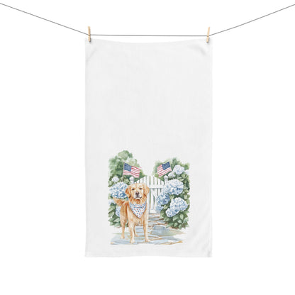 Golden Retriever Summer Patriotic Hand Towel for Bath and Kitchen