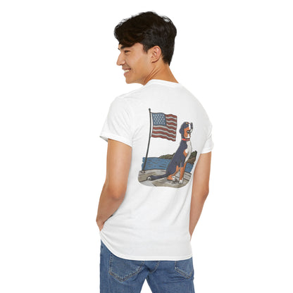 Double Sided Version of our 2025 New Summer Swissy Unisex Tshirt, Greater Swiss Mountain Dog Patriotic Flag Shirt, Cartoon Swissy Character