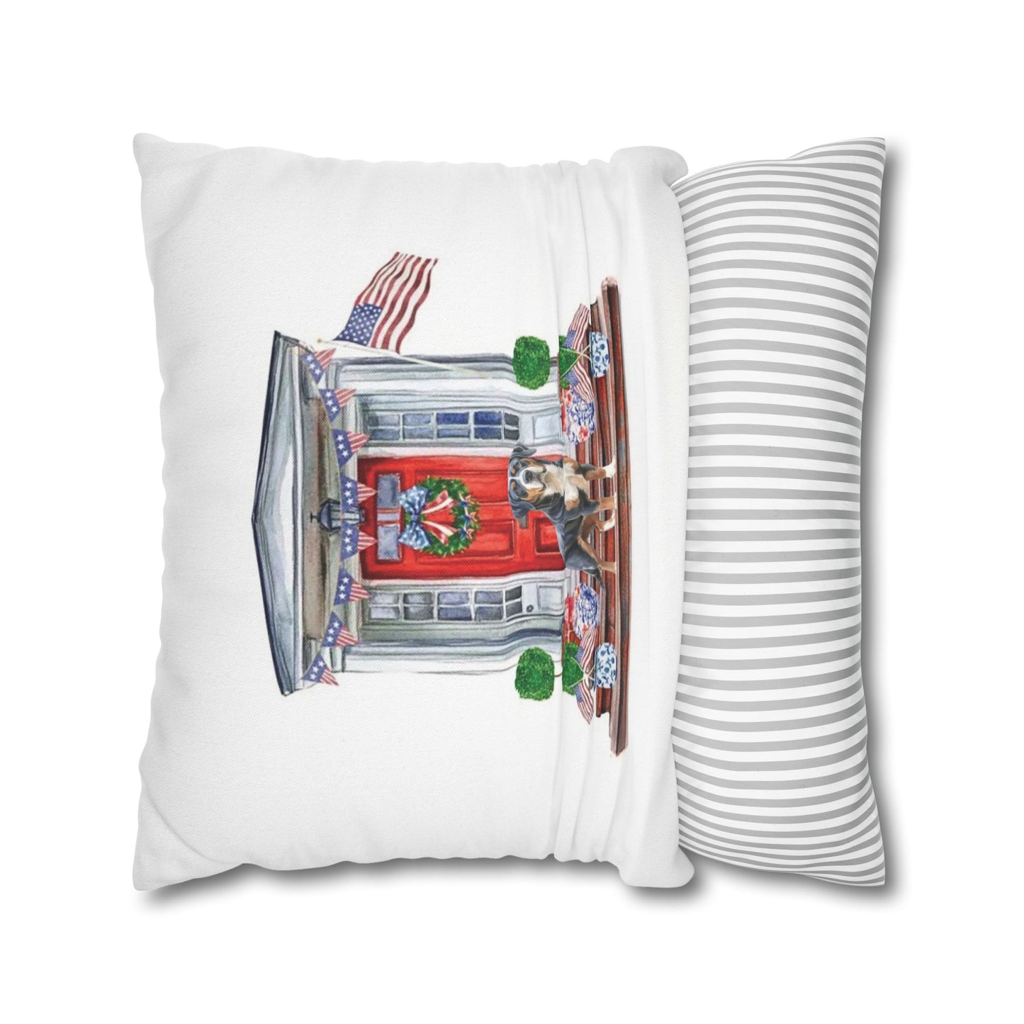 Summer Swissy in the USA, Greater Swiss Mountain Dog Pillow Cover, Hand Drawn, Double-Sided Graphics, Swissy, GSMD