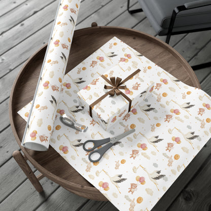 Baby Shower Wrapping Paper, New Baby, Baby Gift, Stork, Teddy Bear, Gifts for Kids, Gift wrap, Celebrations