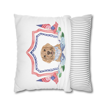 Summer Golden Retriever Pillow Cover, Double Sided, Hand drawn, Watercolor Golden Retriever Patriotic Pillow Cover