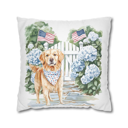 Summer Golden Retriever Pillow Cover, Double Sided, Hand drawn, Watercolor Golden Retriever Patriotic Pillow Cover