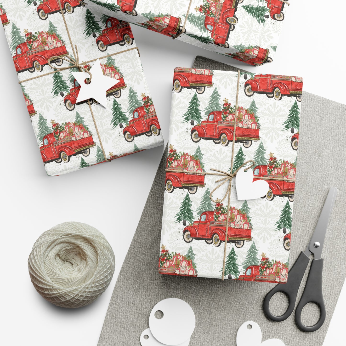 Watercolor Red Truck Christmas Wrapping Paper