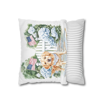 Summer Golden Retriever Pillow Cover, Double Sided, Hand drawn, Watercolor Golden Retriever Patriotic Pillow Cover