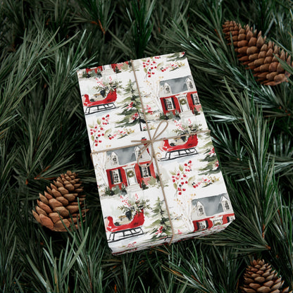 Christmas Abstract Snowy House & Sled