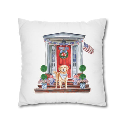Summer Golden Retriever Pillow Cover, Double Sided, Hand drawn, Watercolor Golden Retriever Patriotic Pillow Cover