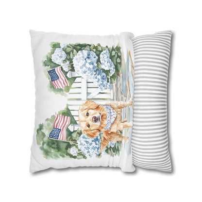 Summer Golden Retriever Pillow Cover, Double Sided, Hand drawn, Watercolor Golden Retriever Patriotic Pillow Cover