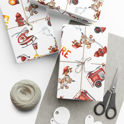 Fire Department Birthday Wrapping Paper, Fire Trucks Gift Wrap Roll, Birthday Gift Wrap, Gifts for Kids, Firehouse, Fire Dog