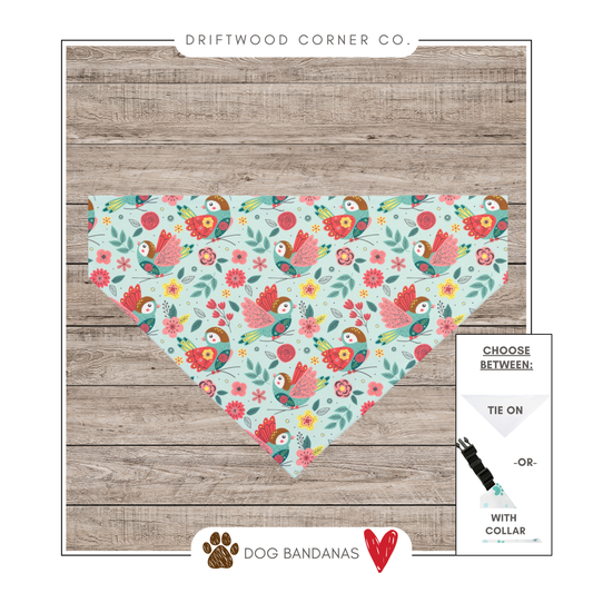 Spring Dog Bandana, Colorful Spring Birds Bandana