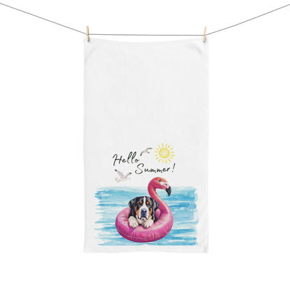 Summer Swissy Hand Towel for Bath and Kitchen, Greater Swiss Mountain Dog