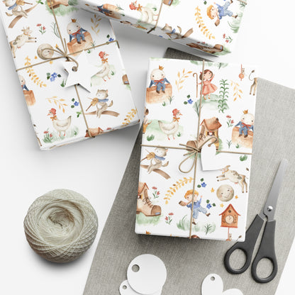 Children's Nursery Rhyme Wrapping Paper, Baby Shower Gift Wrap Roll, Birthday Gift Wrap