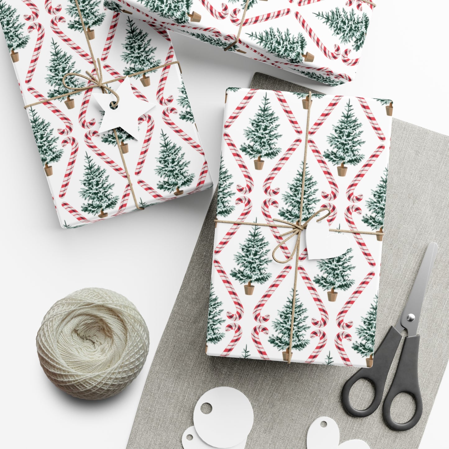 Candy Canes & Christmas Tree Wrapping Paper, Classic Christmas Gift Wrap Roll, Holiday Gift Wrap, Christmas Paper, Gift Wrap, Minimalist