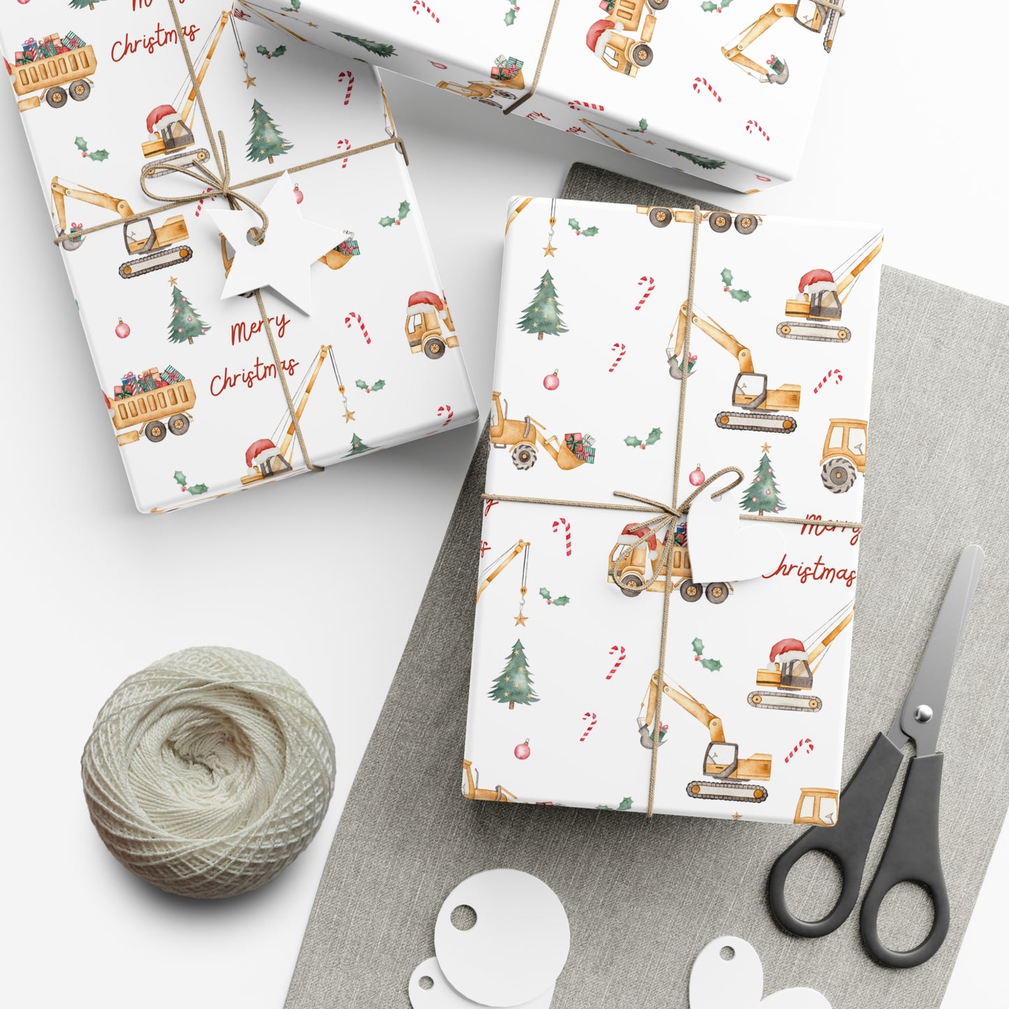 Christmas Construction Trucks Wrapping Paper