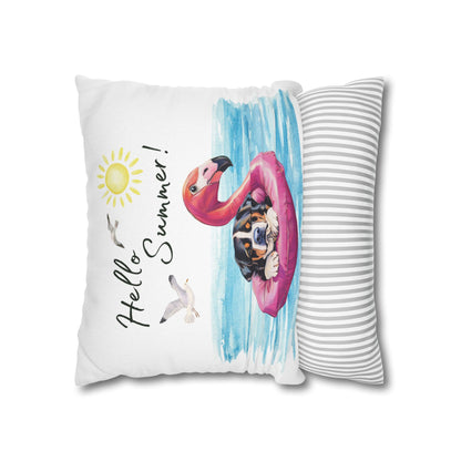 Hello Summer Swissy Pillow Cover, Greater Swiss Mountain Dog Pillow Cover, Hand Drawn, Double-Sided Graphics, Swissy, GSMD