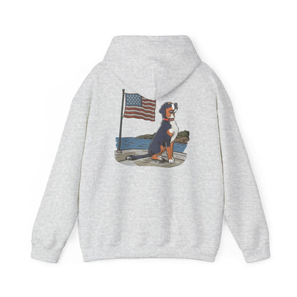 Double Graphic version of our 2025 New Summer Swissy Unisex Hooded Sweatshirt, Swissy Summer Hoodie, Greater Swiss Mountain Dog, Cartoon Swissy Character