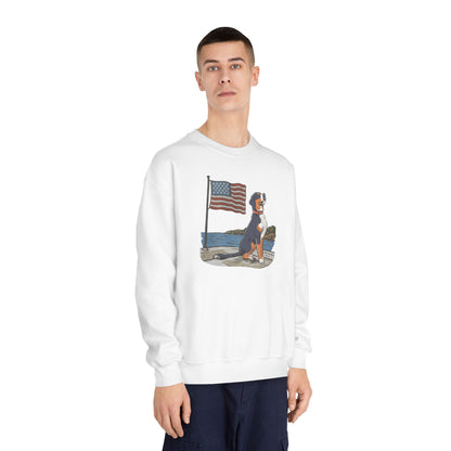 2025 New Summer Swissy Unisex Crewneck Sweatshirt, Greater Swiss Mountain Dog Patriotic Flag Shirt, Cartoon Swissy Character