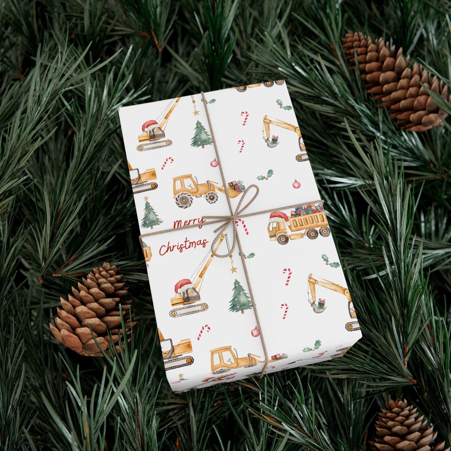 Christmas Construction Trucks Wrapping Paper