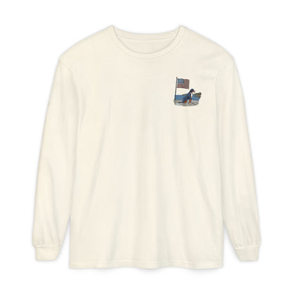 2025 New Summer Swissy Unisex *Long Sleeve* With Text "Summer Swissy" Comfort Colors Brand Shirt, Greater Swiss Mountain Dog Flag Shirt, Cartoon Swissy Character
