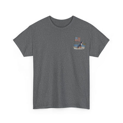 Double Sided Version w/ text "Summer Swissy" Version of our 2025 New Summer Swissy Unisex Tshirt, Greater Swiss Mountain Dog Patriotic Flag Shirt, Cartoon Swissy Character