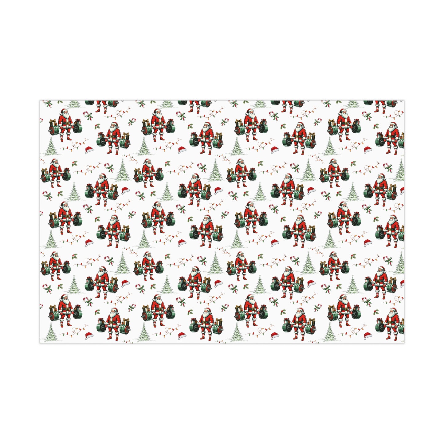 Weightlifting Santa Christmas Wrapping Paper